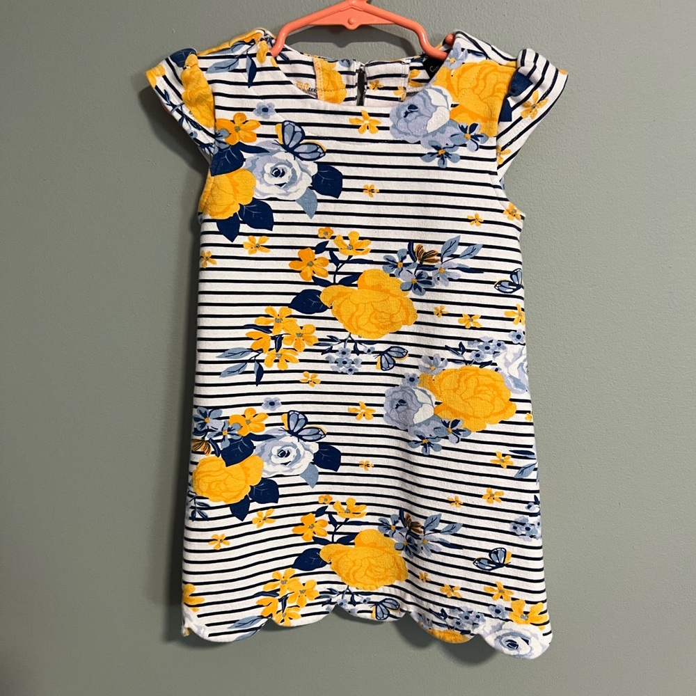Cynthia Rowley Dress Toddler Girl size 4T Floral Stripes Scalloped Hem Dress